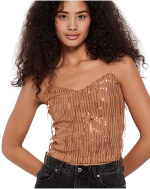 Top damă auriu cu paiete și bretele subțiri 25ALX09032