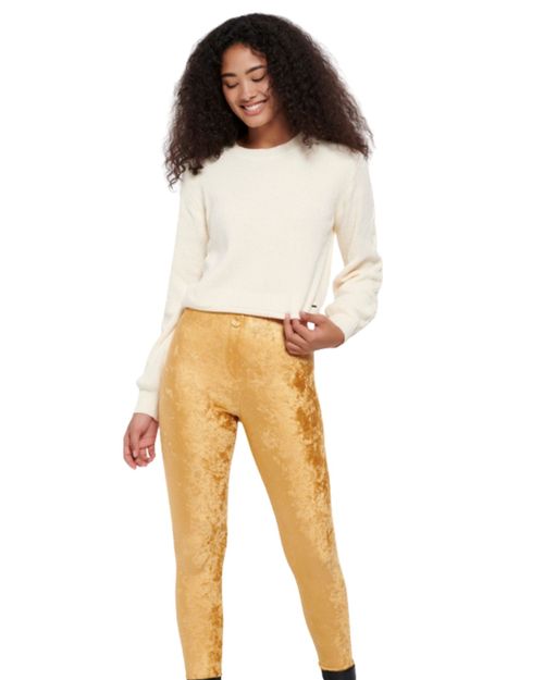 Colanți damă Funky Buddha din catifea elastică aurie 25ALX09033