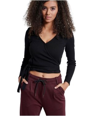 Bluză damă Funky Buddha neagră cu croială petrecută 25ALX09035