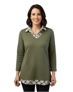 Bluză damă verde cu detalii în carouri N250720017