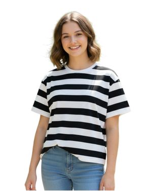 Tricou damă alb cu dungi negre N250720021