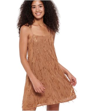 Rochie damă Funky Buddha scurtă cu paiete bronz 25ALX09036