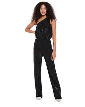 Salopetă damă Funky Buddha neagră cu un umăr gol 25ALX09038