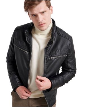 Jachetă bărbați Funky Buddha din piele ecologică neagră 25ALX09039
