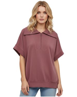 Bluză damă lejeră cu fermoar și guler supradimensionat 25ZEN36004