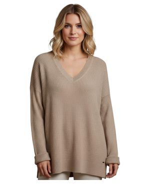 Pulover damă bej cu decolteu în V 25ALX09002