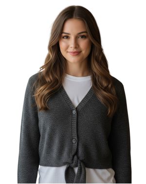 Cardigan scurt gri cu nod frontal 25ALX09006