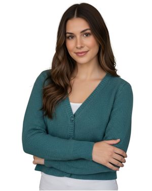 Cardigan scurt cu nod decorativ – turcoaz închis 25ALX09007