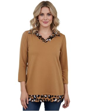 Bluză damă cu guler și tiv în imprimeu animal print N250720044