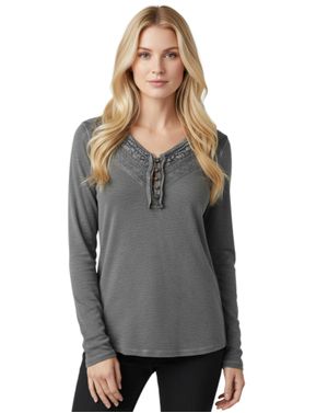 Bluza damă gri cu detalii decorative și nasturi N250720028