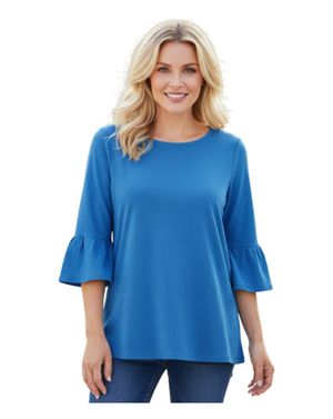 Bluză damă albastru – mânecă 3/4 cu volane N250720032