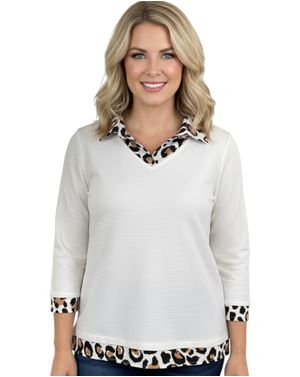 Bluză damă cu guler și tiv imprimeu leopard N250720043