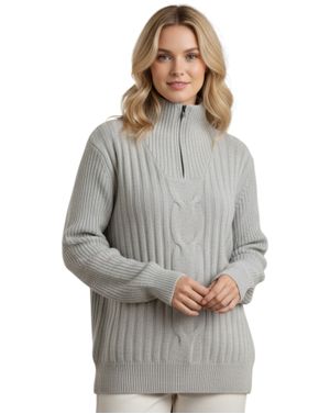 Pulover damă gri cu fermoar la gât 25MKF04009