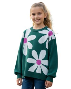 Pulover verde pentru copii cu imprimeu floral 25MKF06003