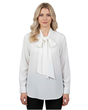 Bluză elegantă albă cu fundă 25MNB14006