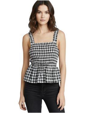 Top damă în carouri alb-negru N250564001