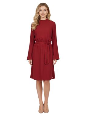 Rochie midi roșie cu mâneci largi și cordon 25MNB14012