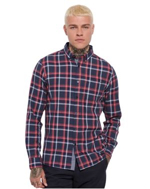 Cămașă bărbătească Funky Buddha din bumbac, cu carouri roșu-bleumarin25ALX06065
