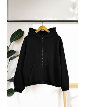 Hanorac negru cu fermoar și glugă 25KKW01J02