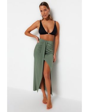 Fustă midi cu drapaj și crăpătură 25KKW02N62