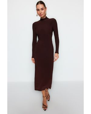 Rochie midi cu maneca lunga si guler inalt 25KKW01M97