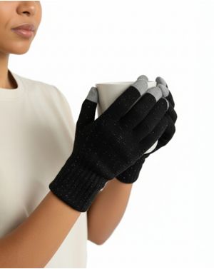 Mănuși Damă Tricotate Negre cu Touchscreen și Sclipici 25MNB28003