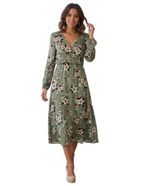 Rochie Midi cu Imprimeu Floral și Decolteu Petrecut 24POS47659