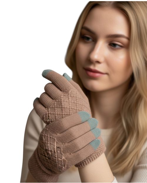 Mănuși tricotate cu vârfuri tactile (maro) 25MNB28008