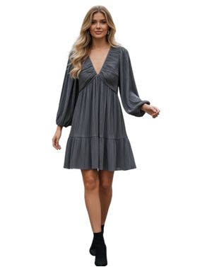 Rochie plisată cu decolteu în V 25TEX02005