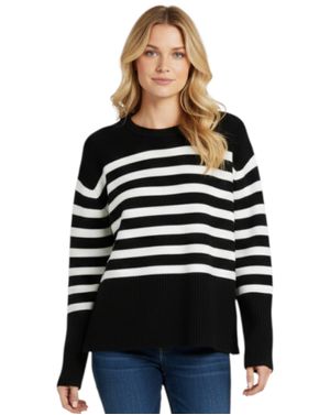 Pulover damă cu dungi contrastante 25MKF02240