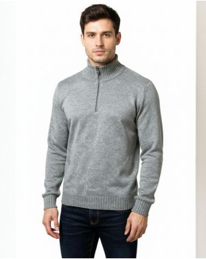 Pulover Bărbați Gri Melanj cu Fermoar Scurt și Guler Înalt 25SMA03013