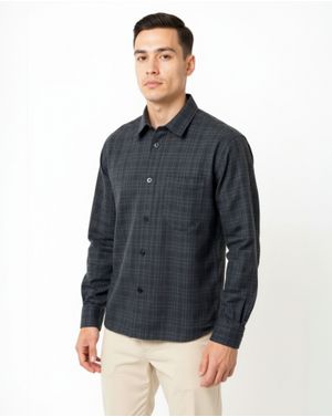 Cămașă Bărbați Gri Închis cu Model în Carouri din Bumbac 25SMA03014