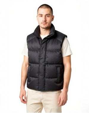 Vestă Bărbați Matlasată Tip Puffer cu Guler Înalt - Negru 25SMA03019