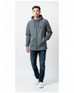 Hanorac Bărbați Gri cu Fermoar și Glugă din Bumbac 25KOSD3002