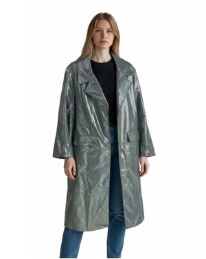 Pardesiu Damă Verde cu Aspect de Vinil și Croială Lejeră 25MEX17042