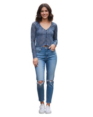 Bluză cu imprimeu în carouri și nasturi 24POS47D10