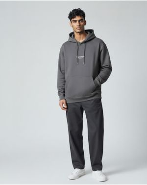 Hanorac Bărbați Gri Închis cu Glugă și Imprimeu 25SMA03041