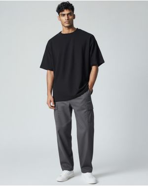 Pantaloni Cargo Bărbați Gri Tapered Fit din Bumbac Elastic 25SMA03038