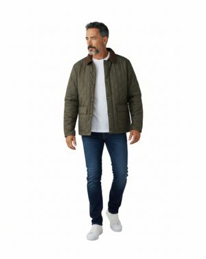 Jachetă Bărbați Matlasată Verde Olive cu Guler Raiat 25SMA03035