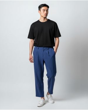 Pantaloni Bărbați Albaștri Texturați Croială Relaxată 25SMA03033