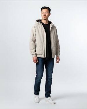 Jachetă Bărbați Bej cu Glugă și Fermoar 25SMA03027