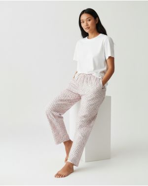 Pantaloni Pijama Damă Roz Bumbac Imprimeu Floral Mărunt 25MUR27002