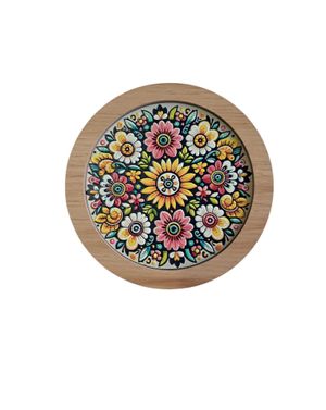 Suport termic decorativ rotund cu motiv floral 25TAI33005