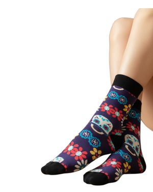 Șosete damă cu model craniu și flori 25TAI20003