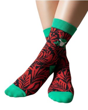 Șosete damă cu model broască și frunze tropicale 25TAI20010
