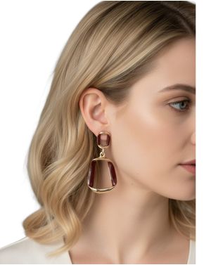 Cercei geometrici cu accente roșii și finisaj auriu 25TAI35020