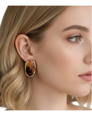 Cercei damă maro cu ramă aurie – design oval 25TAI35022