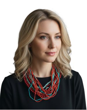 Colier statement multistrat cu mărgele – roșu și turcoaz 25TAI08003