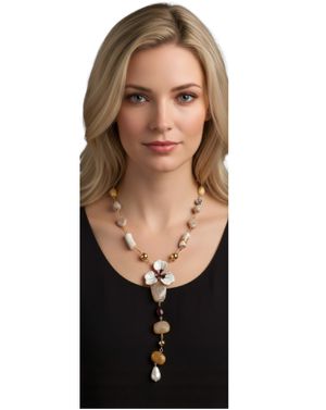 Colier statement cu pandantiv floral alb 25TAI08006