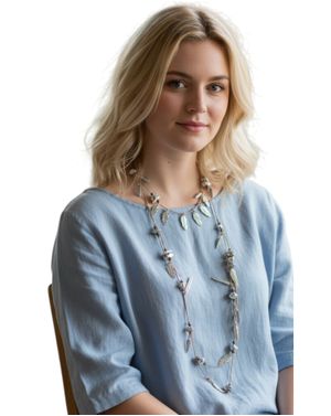 Colier lung cu frunze decorative argintii 25TAI08009